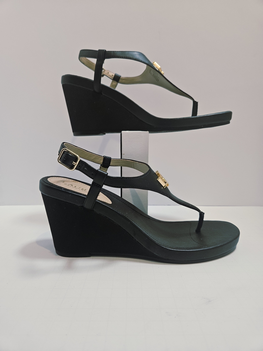 Lauren Ralph Lauren Jeannie Black Thong Wedge Sandals Shoes Women’s Size 8 New - Picture 2 of 16
